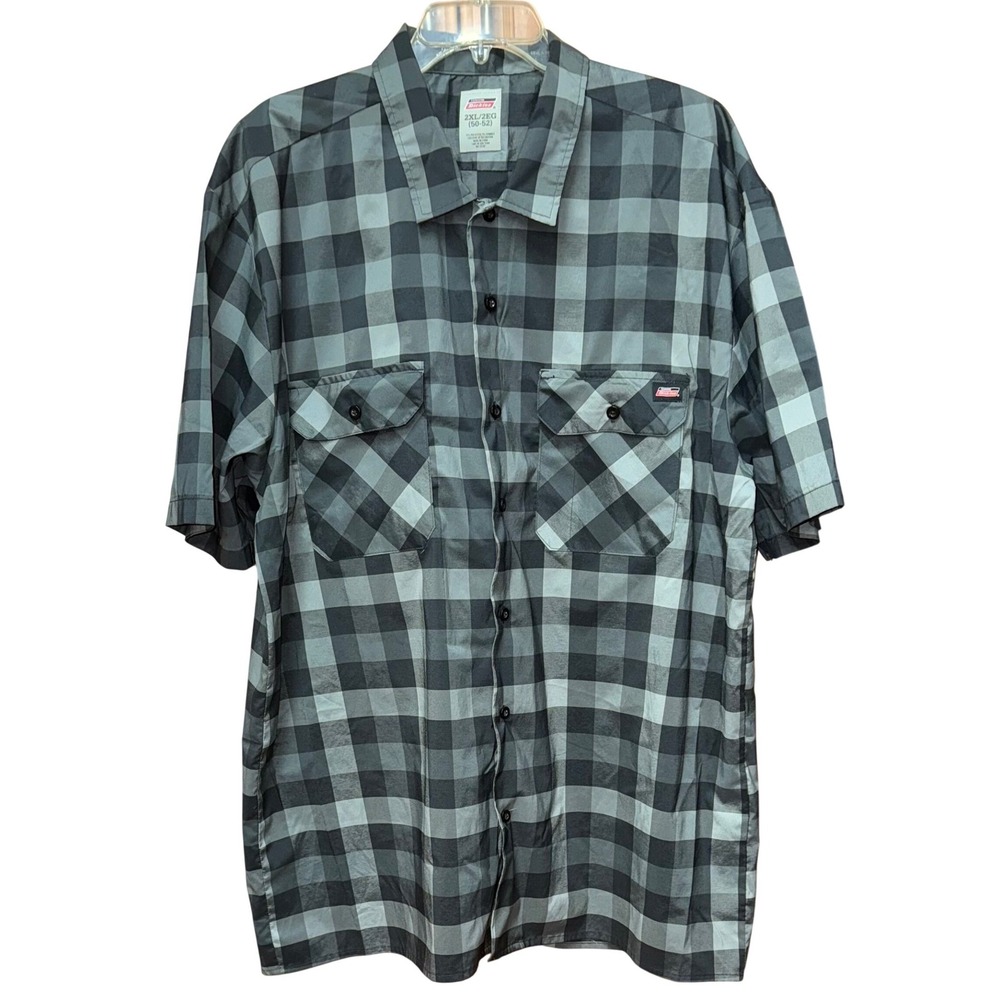 Dickies Men's Short Sleeve Plaid Button Up Workwear Shirt Pockets Utility Sz 2XL